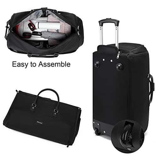 3-in-1 Rolling Garment Duffle Bag with Wheels, 22in Black