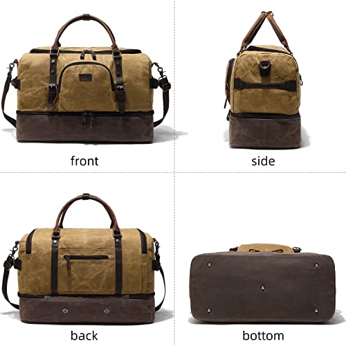 Nerlion Weekender Bag with Shoe Compartment Large Overnight Bag for Men Canvas Genuine Leather Carry on Luggage Bag Travel Duffel Bag