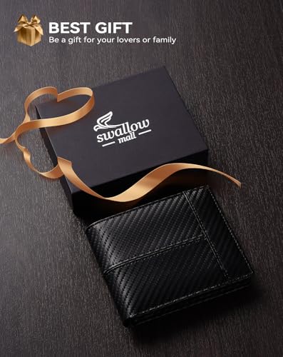 Wallet for Men RFID Blocking Genuine Leather Mens Wallets Bifold with 2 ID Window 13 Card Slots black stripe