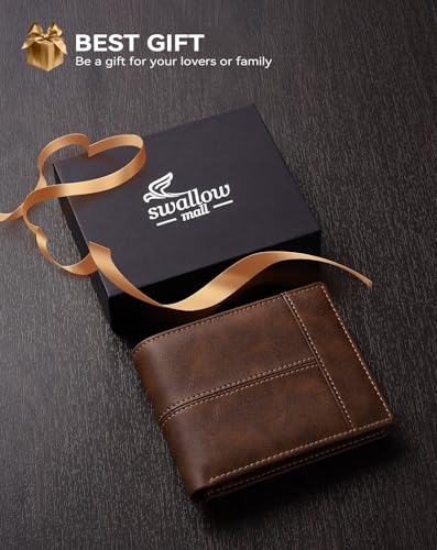Wallet for Men RFID Blocking Genuine Leather Mens Wallets Bifold with 2 ID Window 13 Card Slots brown