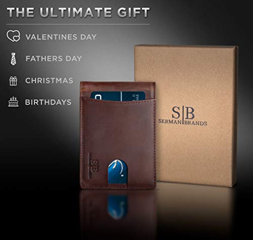 RFID Blocking Slim Bifold Genuine Leather Minimalist Front Pocket Wallets for Men with Money Clip Thin Gift
