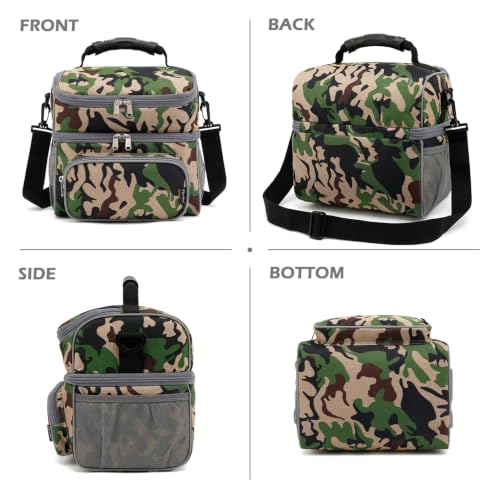 Double Layer Cooler Insulated Lunch Bag Adult Lunch Box Large Tote Bag for Men (Forest)