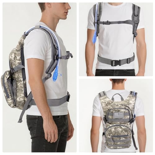 Camo Hydration Backpack with 2L Water Bladder Tactical Molle Water Backpack for Men Women Hydration Pack for Hiking Running Climbing