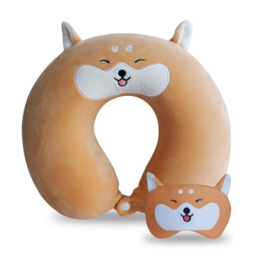 Cute Travel Pillow with Sleep Eye Mask Cartoon Headrest & Neck Pillow for Kids Boys & Girls