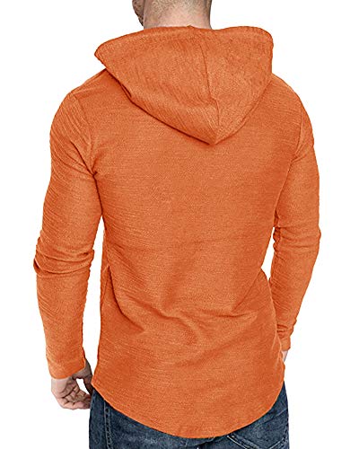 Mens Fashion Athletic Hoodies Sport Sweatshirt Solid Color Fleece Pullover Orange XX