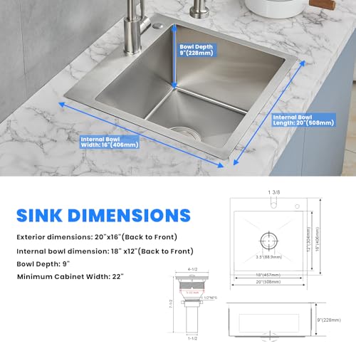 20×16 inch Drop In Kitchen Sink