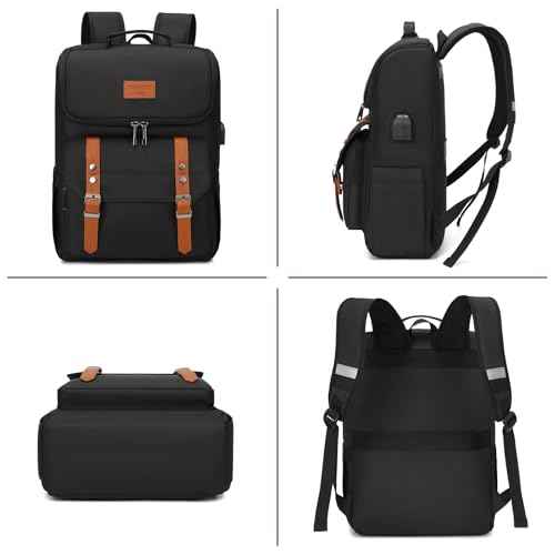 Vintage Backpack Travel Laptop Backpack with usb Charging Port for Women & Men College Backpack Fits 15.6 Inch Laptop Black Brown