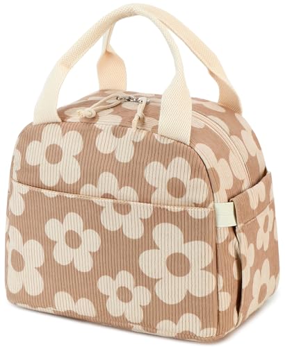Lunch Bag for Women Men Cute Corduroy Lunch Tote Bags Reusable Insulated Lunch Box Large Capacity Reusable Insulated Cooler for Work Picnic or Travel