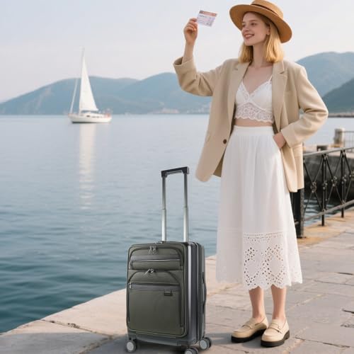 Hardside Expandable Carry On Luggage 22x14x9 Airline Approved With Front Business Pockets