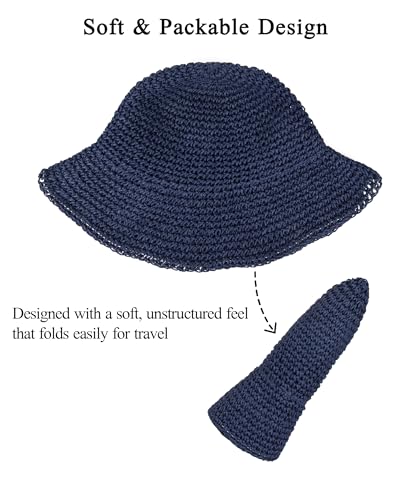 Womens Crochet Straw Sun Hat Foldable Floppy Wide Brim Beach Hat for Summer