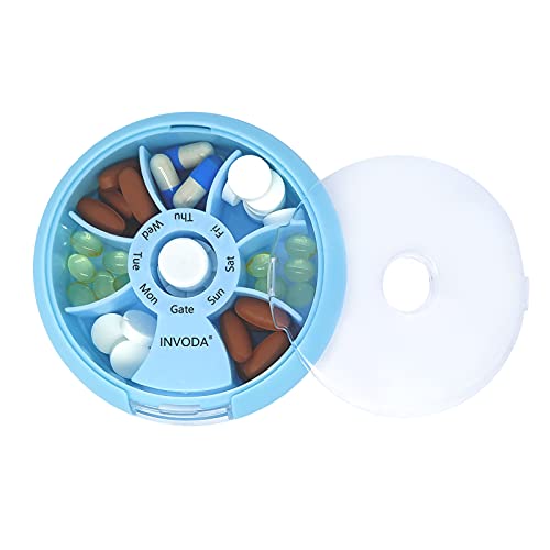 2Pack Weekly Pill Organizer Rotating Travel Pill Box for 7 Day Vitamins (2 Count)