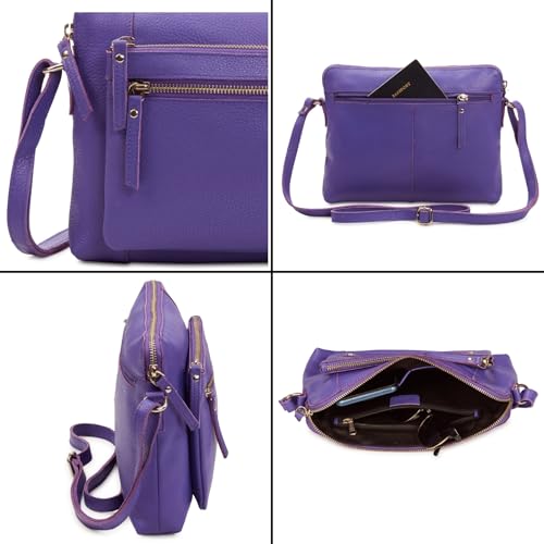 Leather Crossbody Bags for Women Small Soft Genuine Pebbled Sling Shoulder Handbag Crossover Purse with Full Adjustable Strap