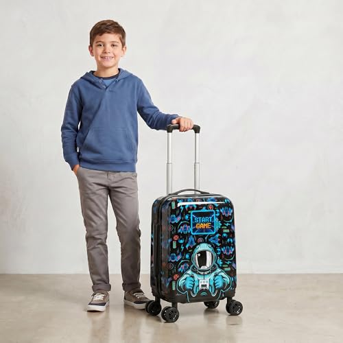Kids Luggage Set Carry On Rolling Suitcase with U shaped Pillow Toddler Suitcase for Boys Travel Set Rocket Hardside Luggage with Spinner Wheels Airline Approved