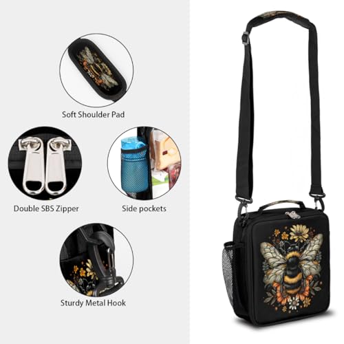 Animal Bee Kids Lunch Box for Girls Boys Reusable Insulated Lunch Bag for Kids Toddler Thermal Cooler Spacious Lunchbox with Shoulder Strap Lunchbag for School Work Picnic (print 21)
