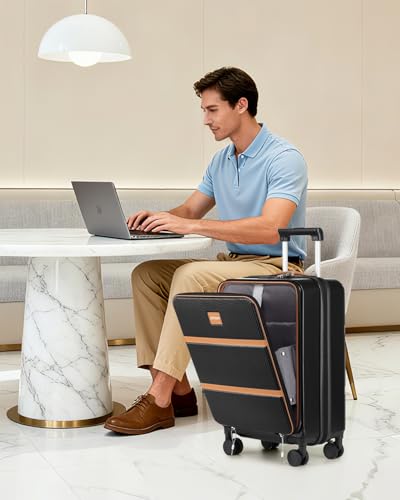 20 Inch Carry On Luggage with Front Pocket and Cup Holder