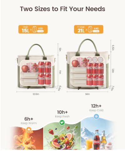 21L X Large Lunch Bag Women (Light Green-Beige-Olive Green / 20L)