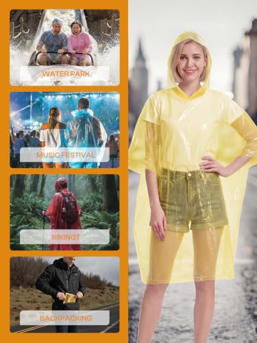 Disposable Adult Rain Ponchos Clear Emergency Raincoat (4 Count)