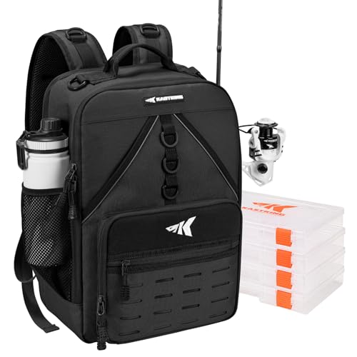 KarryAll Fishing Backpack with Rod Holder 4 Tackle Boxes
