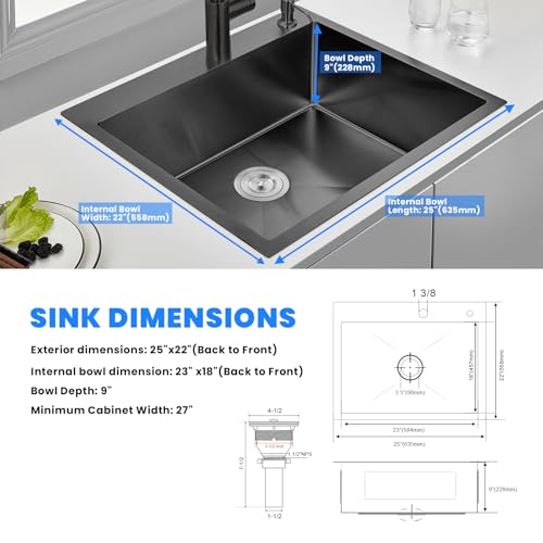 25x22 Inch Drop In Kitchen Sink