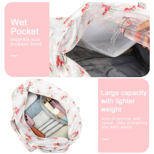 Waterproof Beach Tote Pool Bags for Women Ladies Extra Large Carry On Bag With Wet Compartment for Weekender Travel
