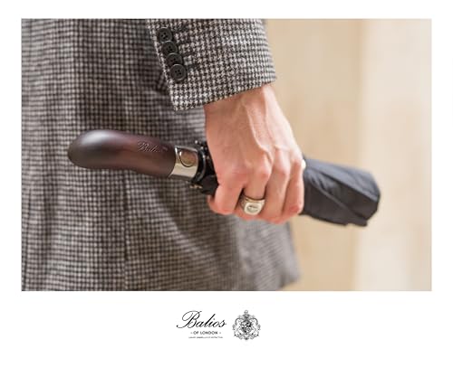 Folding Umbrella Real Wood Handle Auto Open Close Black