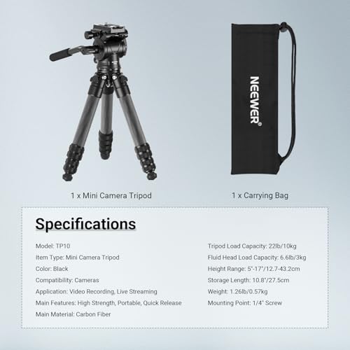 Carbon Fiber Desktop Mini Tripod for Camera