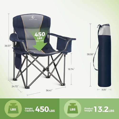 Folding Camping Chair Oversized Heavy Duty Padded Outdoor Chair (2 Count)
