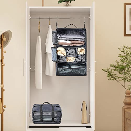 Travel Portable Hanging Shelves Closet Organizer Packing Luggage Storage with Multifunctional and Foldable Invisible Compartment
