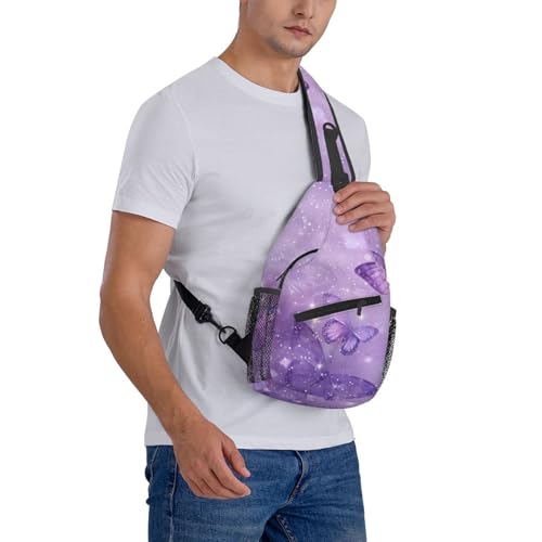 Sling Bag Butterfly Purple Pastel Hiking Daypack Crossbody Shoulder Backpack Travel Chest Pack for Men Women
