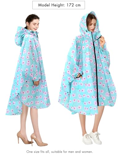 Waterproof Rain Poncho for Women Packable Hooded Raincoat with Pocket