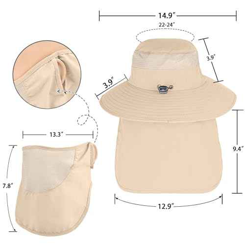 Sun Hats for Men Women Fishing Hat UPF 50+ Face Cover Wide Brim Bucket Hats Summer UV Protection Safari Hat with Neck Flap