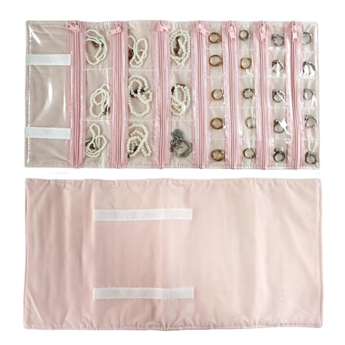 Travel Jewelry Roll Bag Portable Organizer Pouch With Grids&PVC Cover Storage Bags for Necklace