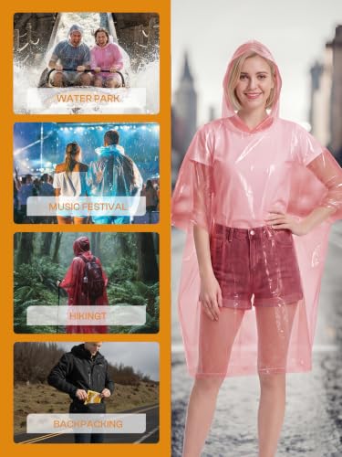 Disposable Adult Rain Ponchos Clear Emergency Raincoat (4 Count)