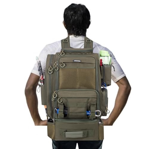 Large Fishing Backpack with Cooler for 3 Tackle boxes Fish Bag with Rod Holders Fishing Gear and Equipment for camping hiking