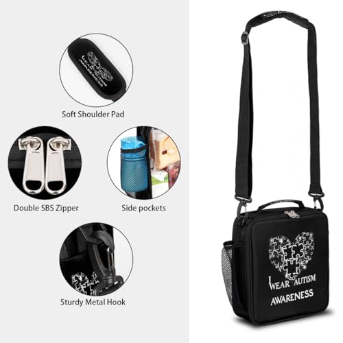 Autism Theme Kids Lunch Box for Girls Boys Reusable Insulated Lunch Bag for Kids Toddler Thermal Cooler Spacious Lunchbox with Shoulder Strap Lunchbag for School Work Picnic (print 2)