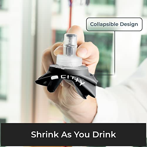12 oz - 350ml (F3B) Soft Water Bottle Shrink As You Drink Soft Flask for Hydration Pack Folding Water Bottle Ideal for Running, Hiking, Cycling, Climbing & Rigorous Activity, Black