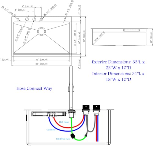 33x19 Drop In Kitchen Sink with Faucet Combo