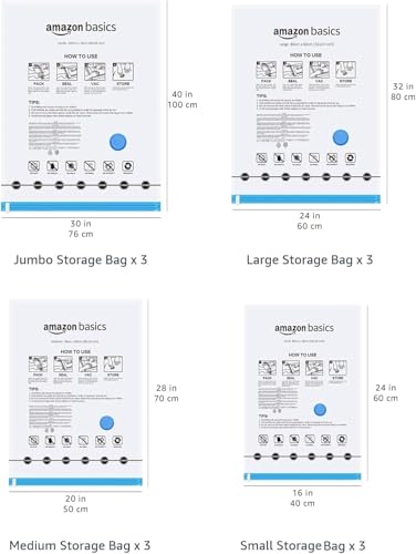 Vacuum Storage Bags with Hand Pump for Travel (12 Count)