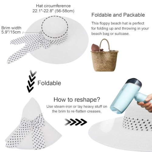 Wide Brim Sun Hat for Women Floppy Straw Hat Summer Beach Hats Fashionable Trendy Hats Sun Protection UPF 50+