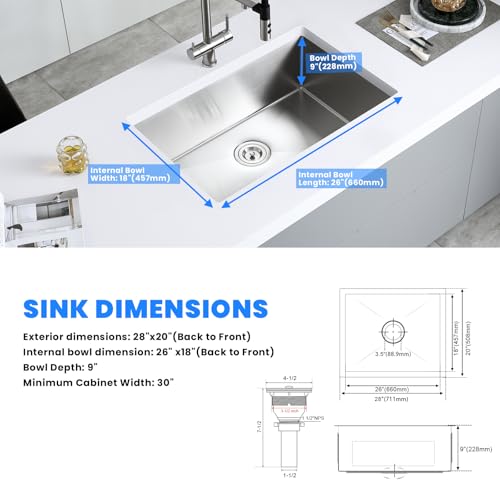 28×20 Inch Undermount Kitchen Sink
