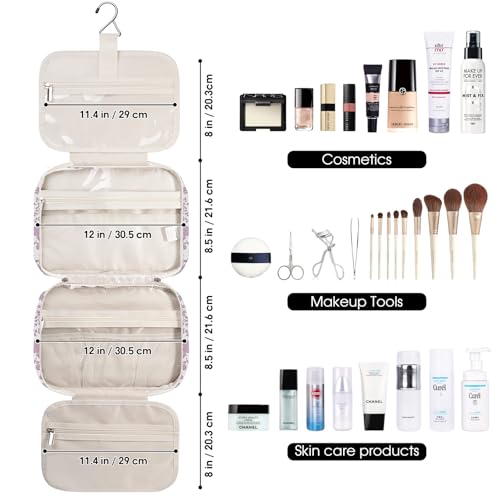 Travel Toiletry Bag for Women Large Hanging Makeup Bag Organizer Toiletries Bag for Full Size Essentials Accessories Cosmetics