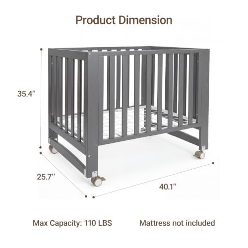 EvoNest 6-in-1 Convertible Baby Mini Crib with Wheels