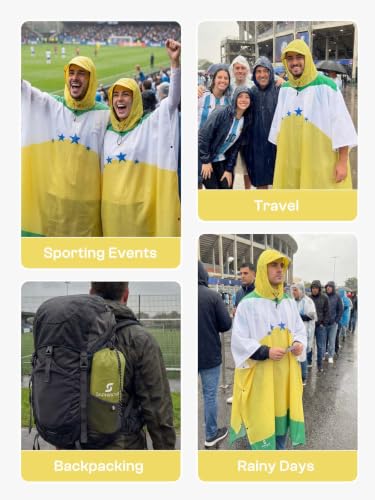Adult Rain Poncho Waterproof Hooded Raincoat Lightweight Packable