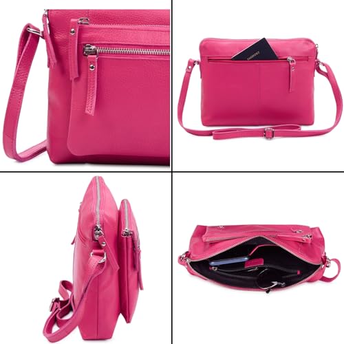 Leather Crossbody Bags for Women Small Soft Genuine Pebbled Sling Shoulder Handbag Crossover Purse with Full Adjustable Strap