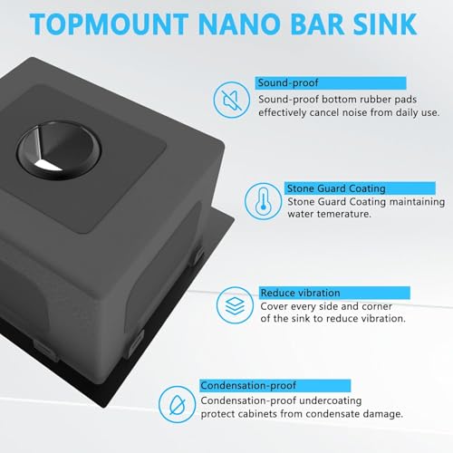 13x15x9 inch Drop in Bar Sink Gunmetal Black 18 Gauge T304 Stainless Steel