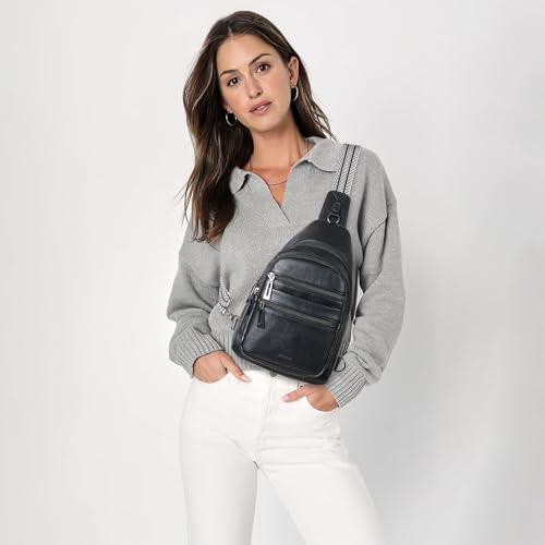 Sling Bag for Women Cross Body Bags Fanny Packs Over the Shoulder Bag Sling Backpack Vegan Leather Trendy Gifts Travel Handbag Black