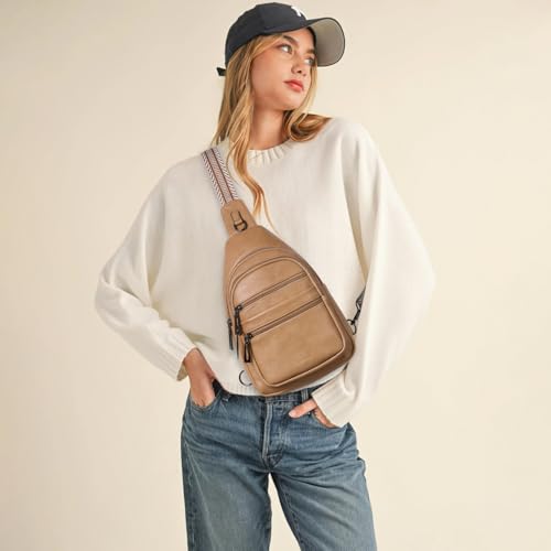 Sling Bag for Women Cross Body Purse Fanny Pack Sling Backpack Vegan Leather Over Shoulder Crossbody Handbag Travel Gifts Tan