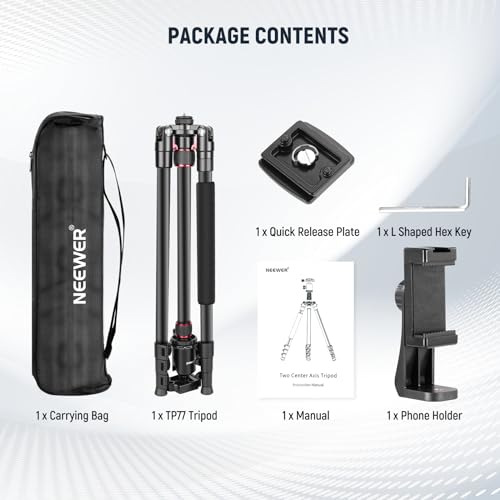 77" Camera Tripod Monopod with Cell Phone Holder Compatible with iPhone for Video Recording