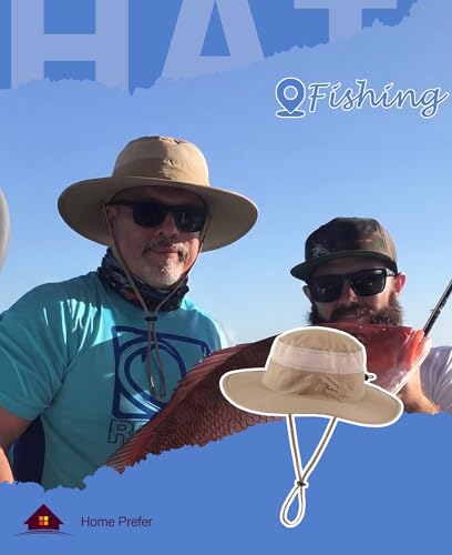 UPF50+ Mens Sun Hat Wide Brim Sun Protection Hat for Men Women Summer Hat Light Weight Breathable Beach Bucket Hat for Garden Fishing Hiking Camping Dark Khaki