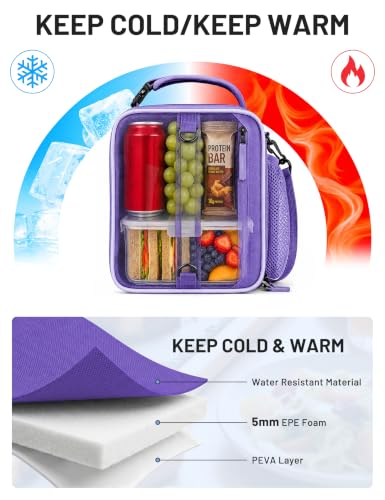 Expandable Small Lunch Box for Men Women Kids Work School Light Purple